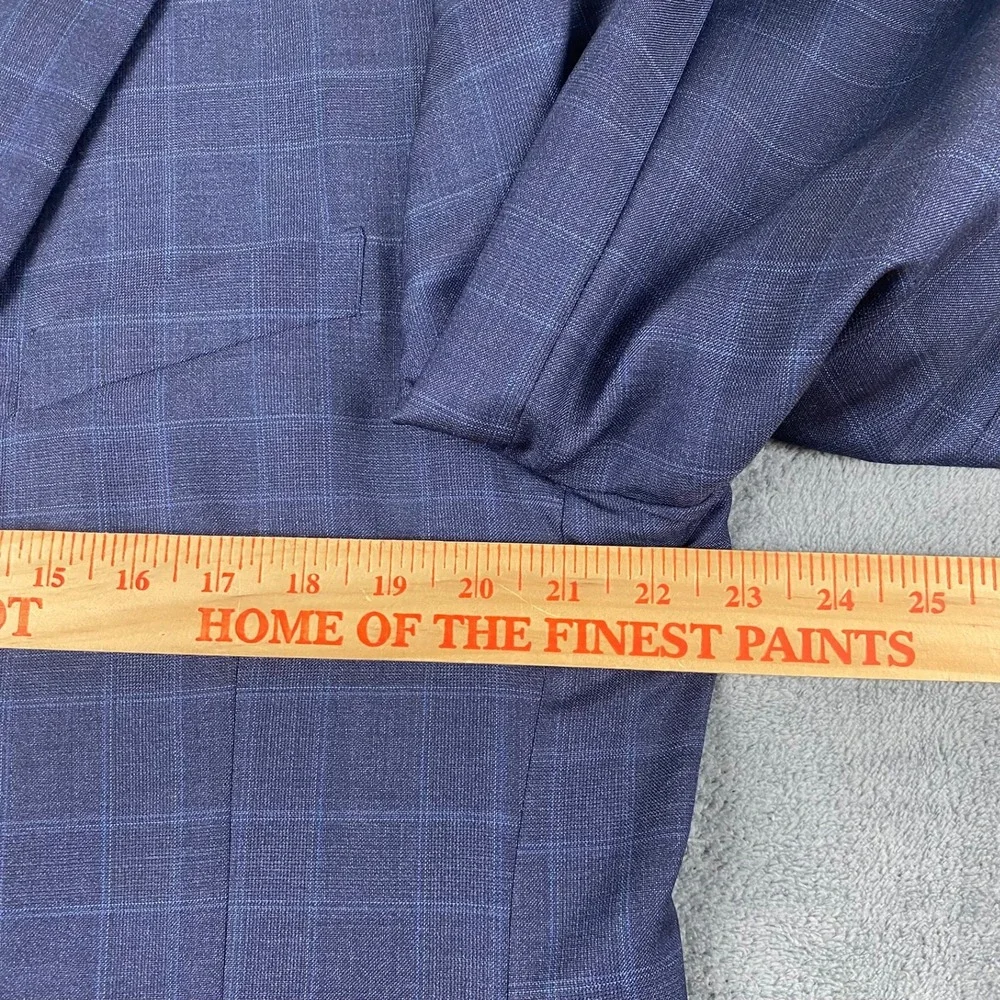 Joseph Abboud 44L/35R Suit Blue Windowpane Reda Super 130s Wool Union USA Made